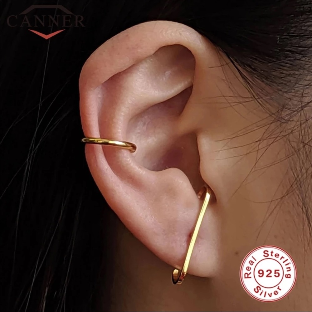 Sterling Silver Bar Cuff Earrings - Picture 2 of 4